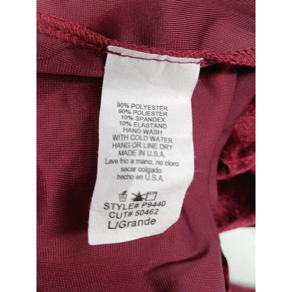 MTS Velvet Jumpsuit Burgundy Red Long Sleeve Stretch Sz L Straight Leg - Picture 7 of 7